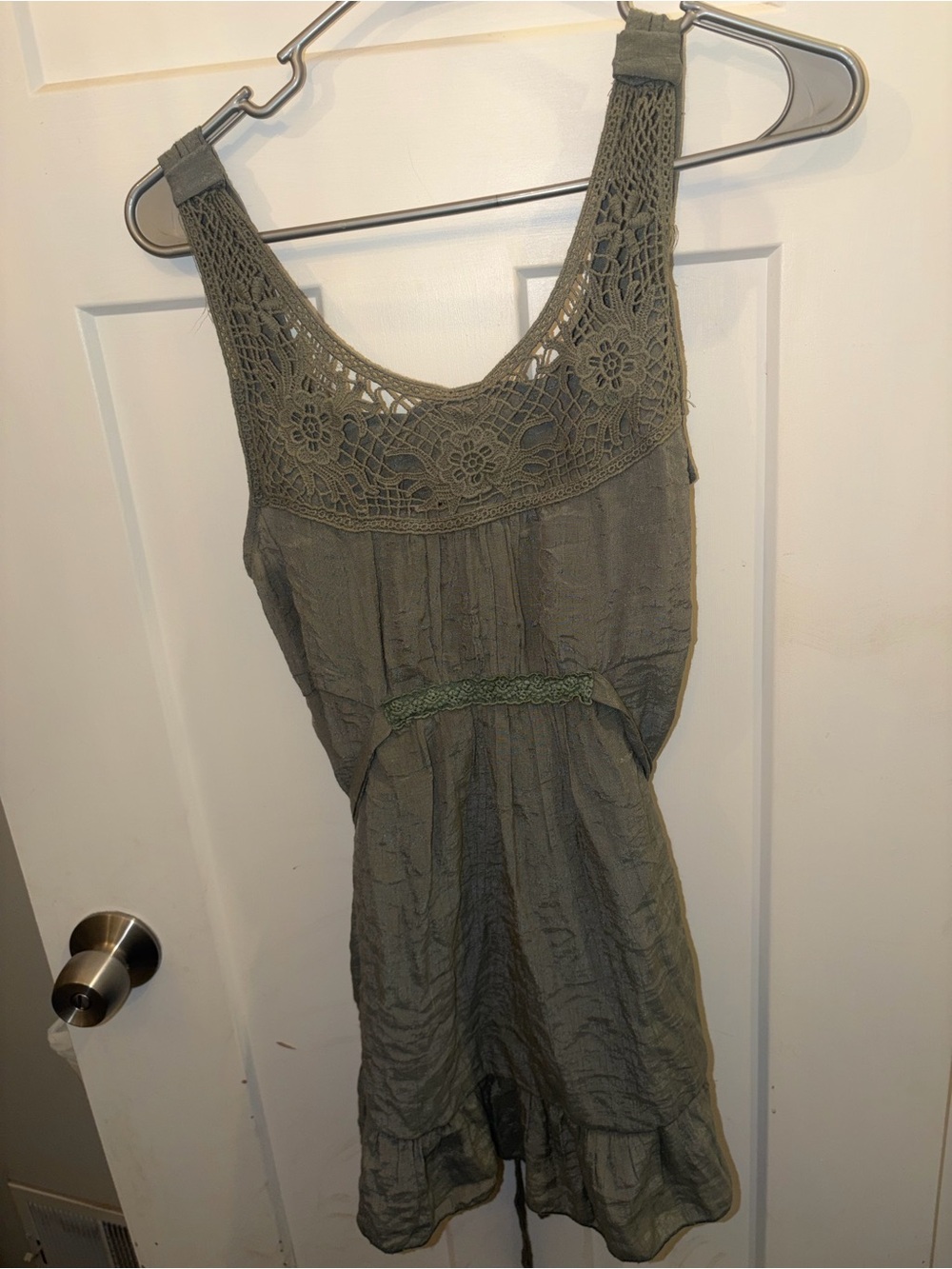 mine Olive Green Crochet Yoke Sleeveless Top